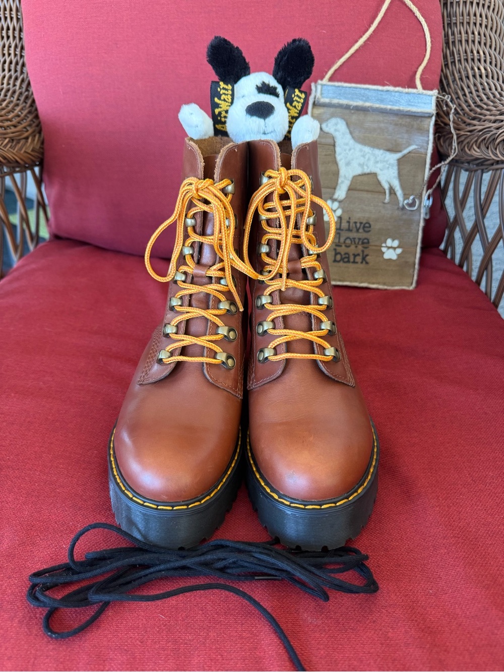 Dr. Martens LEONA Brown Leather Lace-Up Platform Boots - Picture 2 of 11